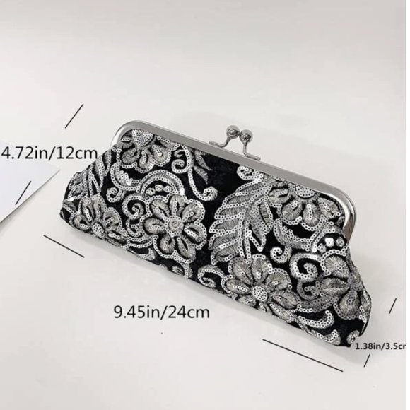 Vintage Style Silver Sequin Evening Bag - Picture 3 of 6